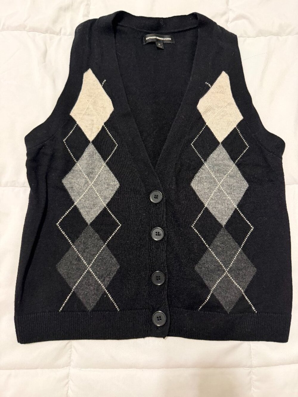 Express Black Argyle Sweater Vest